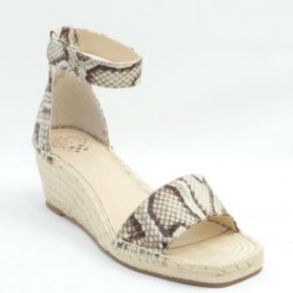 Vince Camuto Size 9 Leather Jesla Espadrille Wedge Sandals Oatmeal Snakeskin Tan - Picture 2 of 9